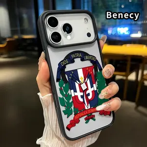 Magnetic Soft Case for iPhone 17 16 Pro Max Plus 15 14 13 12 11 Air E Dominican Republic Emblem Pattern Anti-Yellowing Shockproof ultra-thin Silicone Crystal Transparent Acrylic Cover Supports Wireless Charging